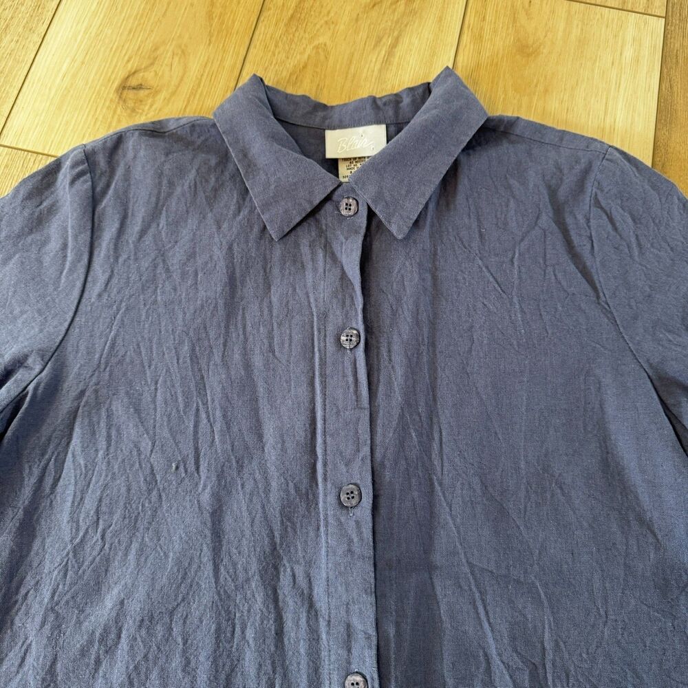 Blair XL Linen Cotton Dusty Blue Button Front Short Sleeve Top Beach Casual - Picture 7 of 15